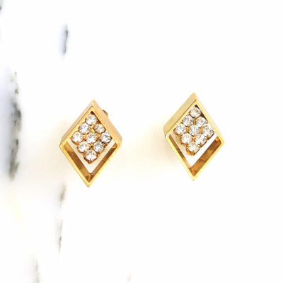 Vintage Emmons Gold Diamond Diamante Statement Earrings by Emmons - Vintage Meet Modern Vintage Jewelry - Chicago, Illinois - #oldhollywoodglamour #vintagemeetmodern #designervintage #jewelrybox #antiquejewelry #vintagejewelry