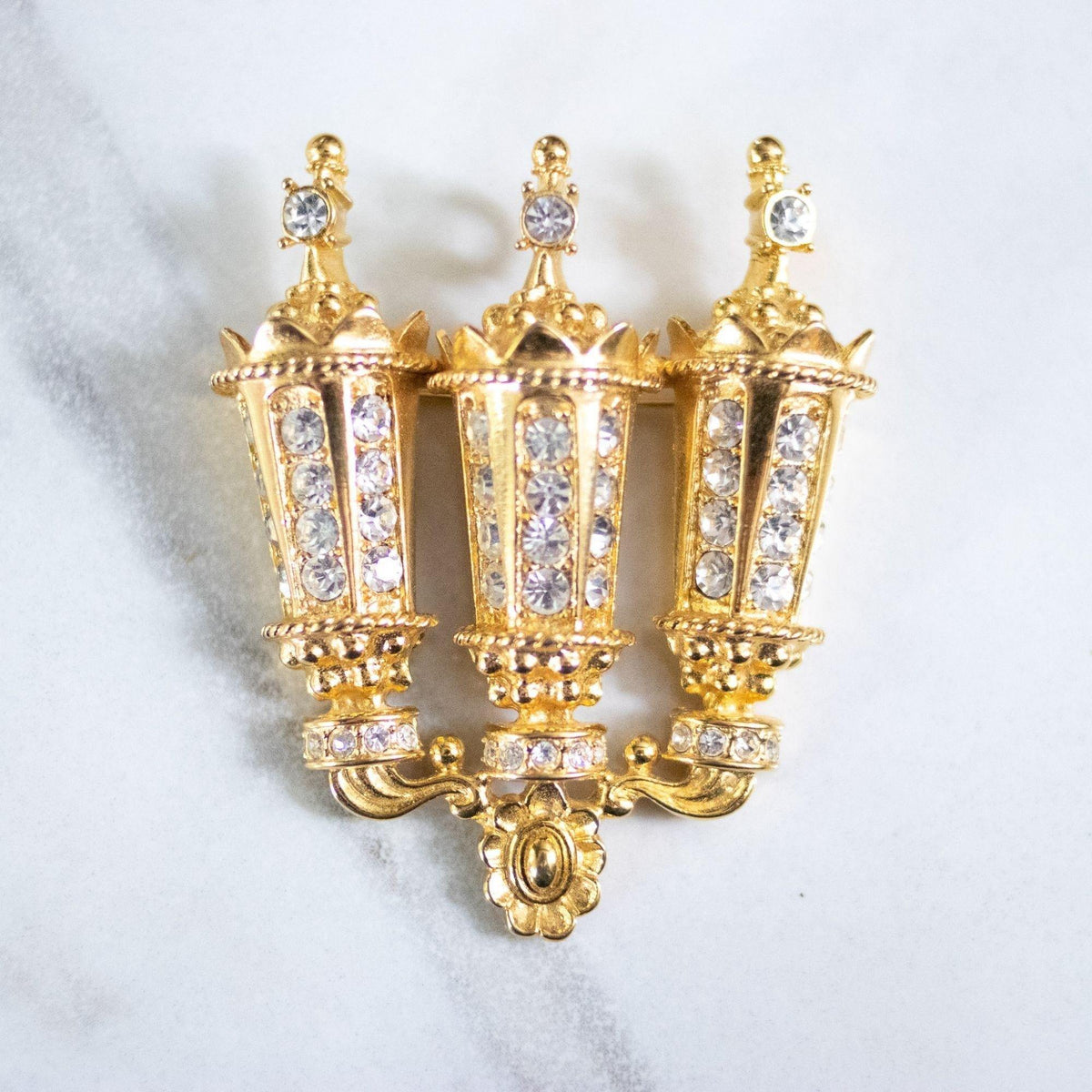 Vintage KJL Gold Lantern Brooch