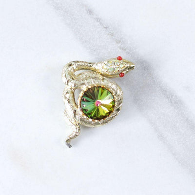 Vintage Whiting and Davis Snake Brooch with Heliotrope Rhinestone by Whiting and Davis - Vintage Meet Modern Vintage Jewelry - Chicago, Illinois - #oldhollywoodglamour #vintagemeetmodern #designervintage #jewelrybox #antiquejewelry #vintagejewelry
