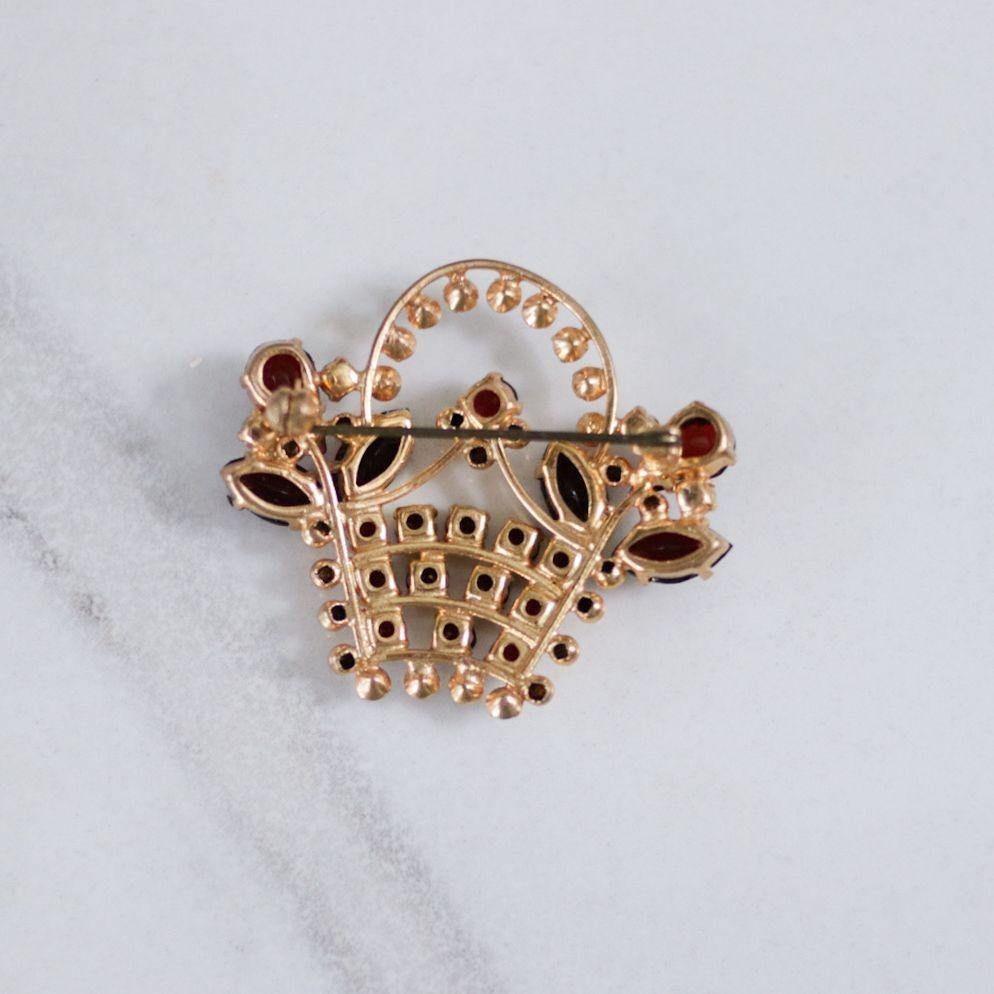 Vintage Garnet and Diamante Rhinestone Basket Brooch by Unsigned Beauty - Vintage Meet Modern Vintage Jewelry - Chicago, Illinois - #oldhollywoodglamour #vintagemeetmodern #designervintage #jewelrybox #antiquejewelry #vintagejewelry