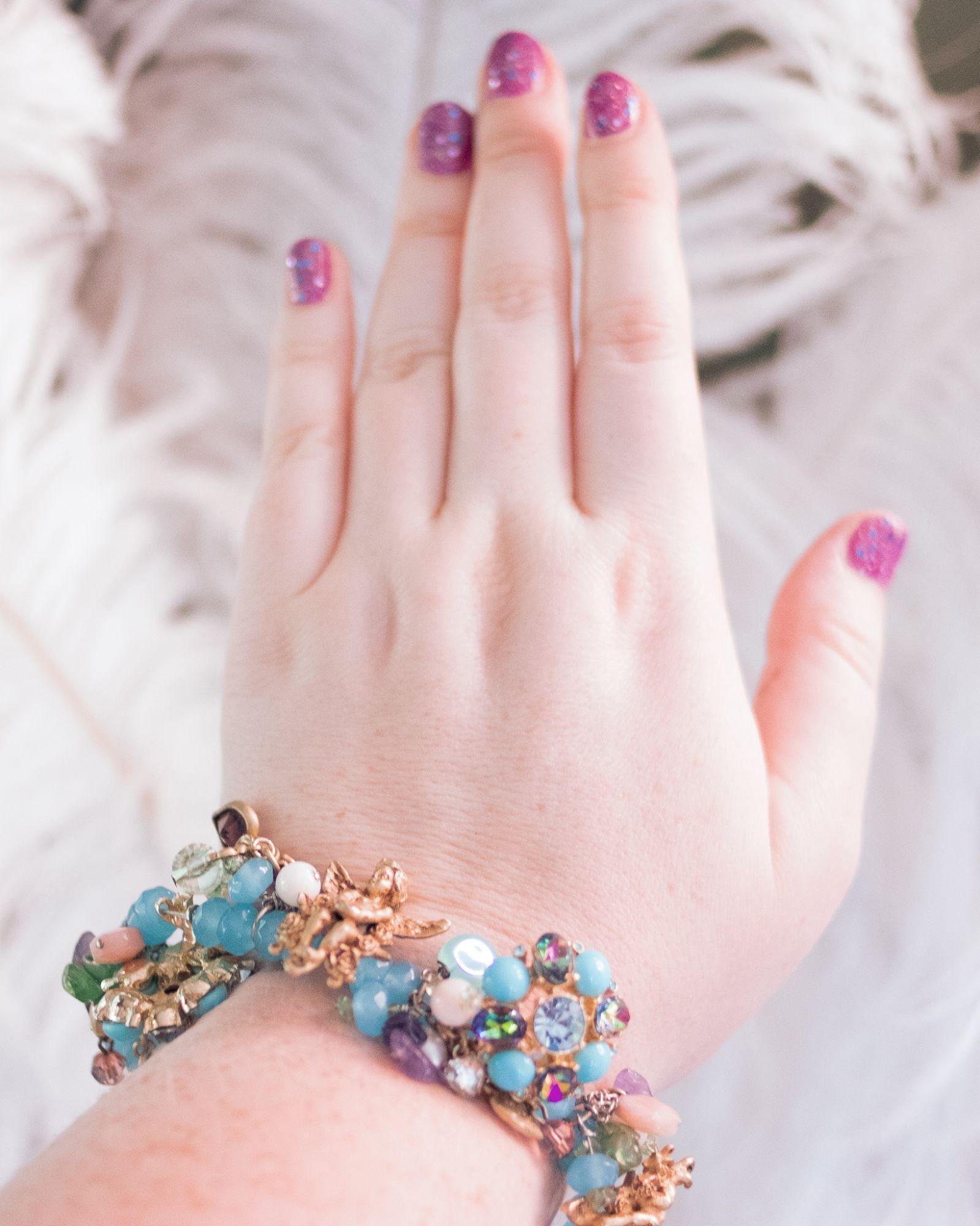 Vintage Kirks Folly Loaded Charm Bracelet with Cherubs, Crystals, Blue Turquoise Beads by Kirks Folly - Vintage Meet Modern Vintage Jewelry - Chicago, Illinois - #oldhollywoodglamour #vintagemeetmodern #designervintage #jewelrybox #antiquejewelry #vintagejewelry