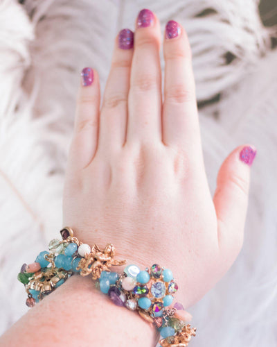 Vintage Kirks Folly Loaded Charm Bracelet with Cherubs, Crystals, Blue Turquoise Beads by Kirks Folly - Vintage Meet Modern Vintage Jewelry - Chicago, Illinois - #oldhollywoodglamour #vintagemeetmodern #designervintage #jewelrybox #antiquejewelry #vintagejewelry