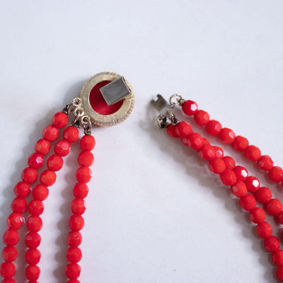 Vintage Retro Red Faceted Bead Double Strand Necklace by Unsigned Beauty - Vintage Meet Modern Vintage Jewelry - Chicago, Illinois - #oldhollywoodglamour #vintagemeetmodern #designervintage #jewelrybox #antiquejewelry #vintagejewelry