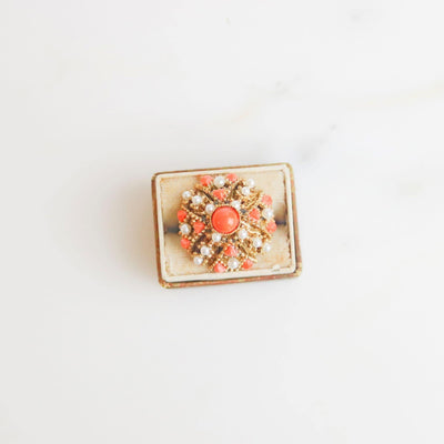 Vintage Coral and Pearl Bead Statement Ring by Unsigned Beauty - Vintage Meet Modern Vintage Jewelry - Chicago, Illinois - #oldhollywoodglamour #vintagemeetmodern #designervintage #jewelrybox #antiquejewelry #vintagejewelry