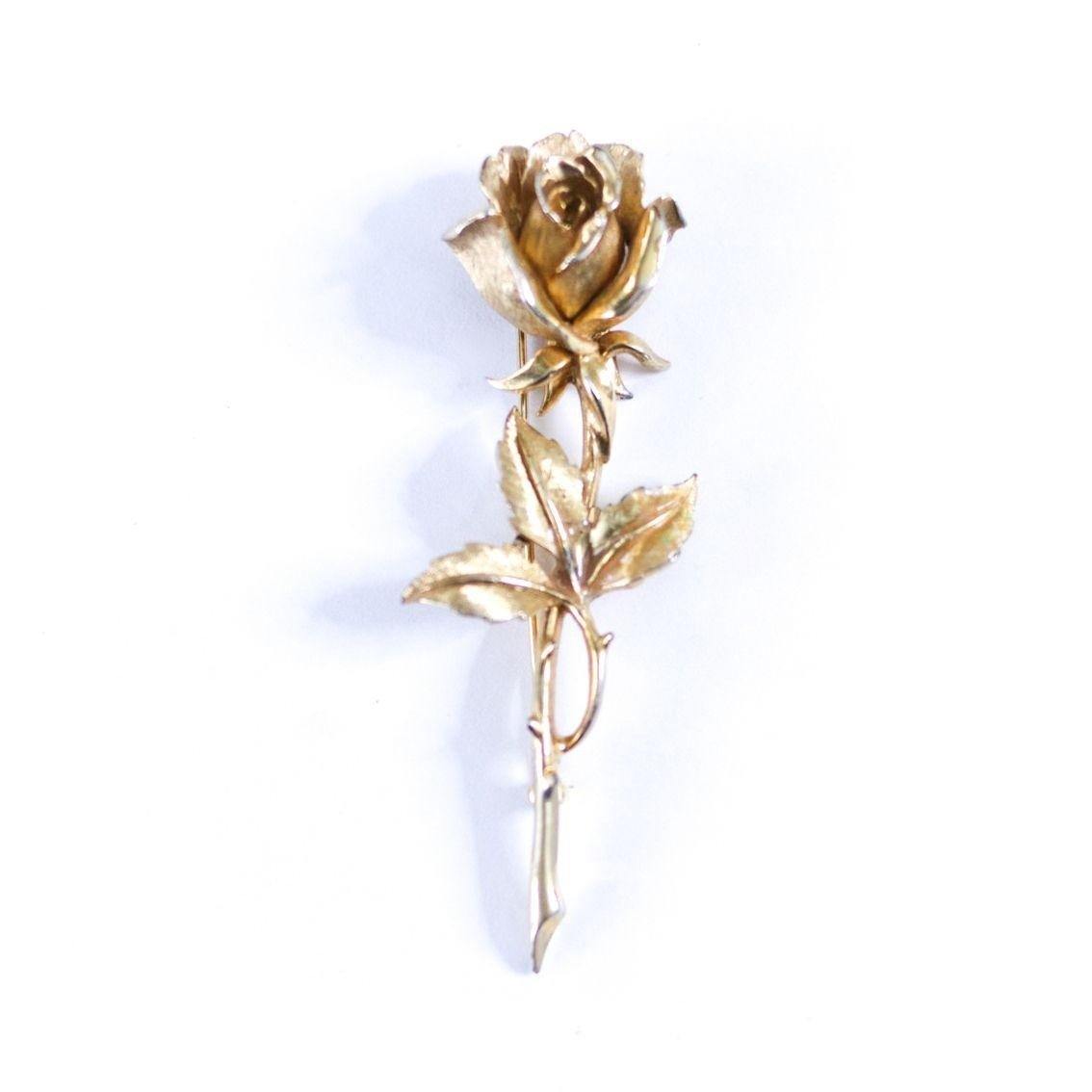 Vintage Boucher Gold Long Stem Rose Brooch by Boucher - Vintage Meet Modern Vintage Jewelry - Chicago, Illinois - #oldhollywoodglamour #vintagemeetmodern #designervintage #jewelrybox #antiquejewelry #vintagejewelry