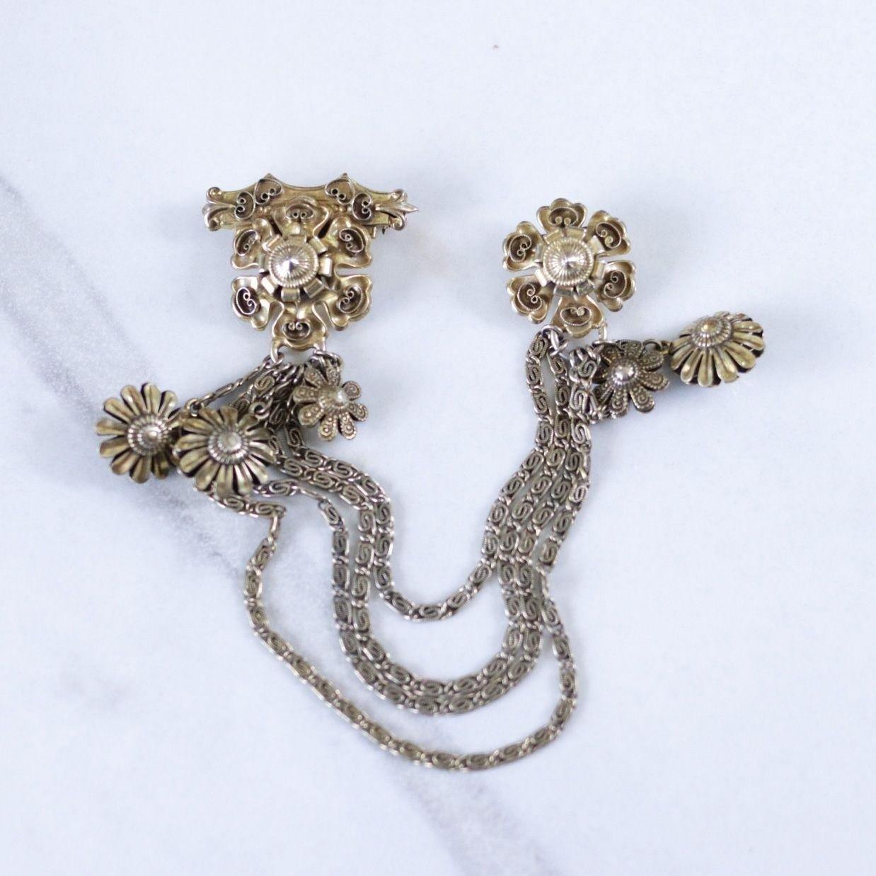 Vintage Victorian Chatelaine Brooch with Dangling Charms by Unsigned Beauty - Vintage Meet Modern Vintage Jewelry - Chicago, Illinois - #oldhollywoodglamour #vintagemeetmodern #designervintage #jewelrybox #antiquejewelry #vintagejewelry