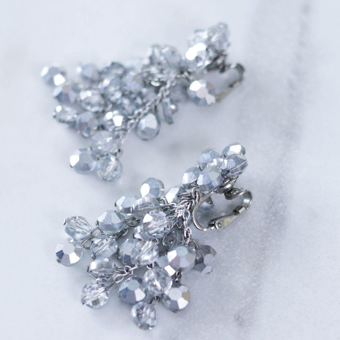 Vintage Vogue Bijoux Mirrored Silver Dangling Cluster Bead Statement Earrings by Vogue Bijoux - Vintage Meet Modern Vintage Jewelry - Chicago, Illinois - #oldhollywoodglamour #vintagemeetmodern #designervintage #jewelrybox #antiquejewelry #vintagejewelry