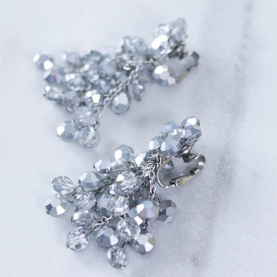 Vintage Vogue Bijoux Mirrored Silver Dangling Cluster Bead Statement Earrings by Vogue Bijoux - Vintage Meet Modern Vintage Jewelry - Chicago, Illinois - #oldhollywoodglamour #vintagemeetmodern #designervintage #jewelrybox #antiquejewelry #vintagejewelry