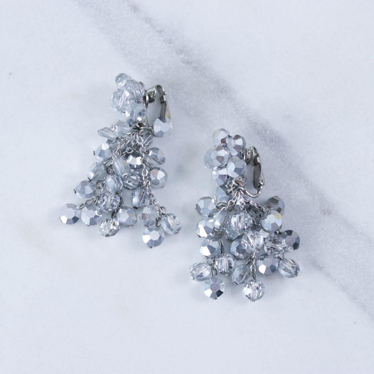 Vintage Vogue Bijoux Mirrored Silver Dangling Cluster Bead Statement Earrings by Vogue Bijoux - Vintage Meet Modern Vintage Jewelry - Chicago, Illinois - #oldhollywoodglamour #vintagemeetmodern #designervintage #jewelrybox #antiquejewelry #vintagejewelry