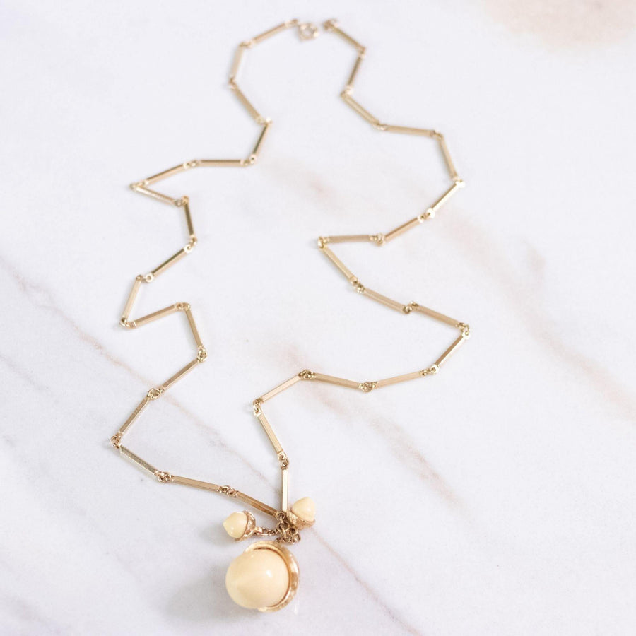 Vintage Cream Lucite Acorn Necklace by Unsigned Beauty - Vintage Meet Modern Vintage Jewelry - Chicago, Illinois - #oldhollywoodglamour #vintagemeetmodern #designervintage #jewelrybox #antiquejewelry #vintagejewelry