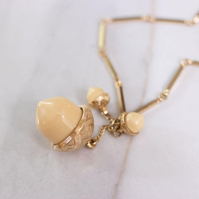 Vintage Cream Lucite Acorn Necklace by Unsigned Beauty - Vintage Meet Modern Vintage Jewelry - Chicago, Illinois - #oldhollywoodglamour #vintagemeetmodern #designervintage #jewelrybox #antiquejewelry #vintagejewelry