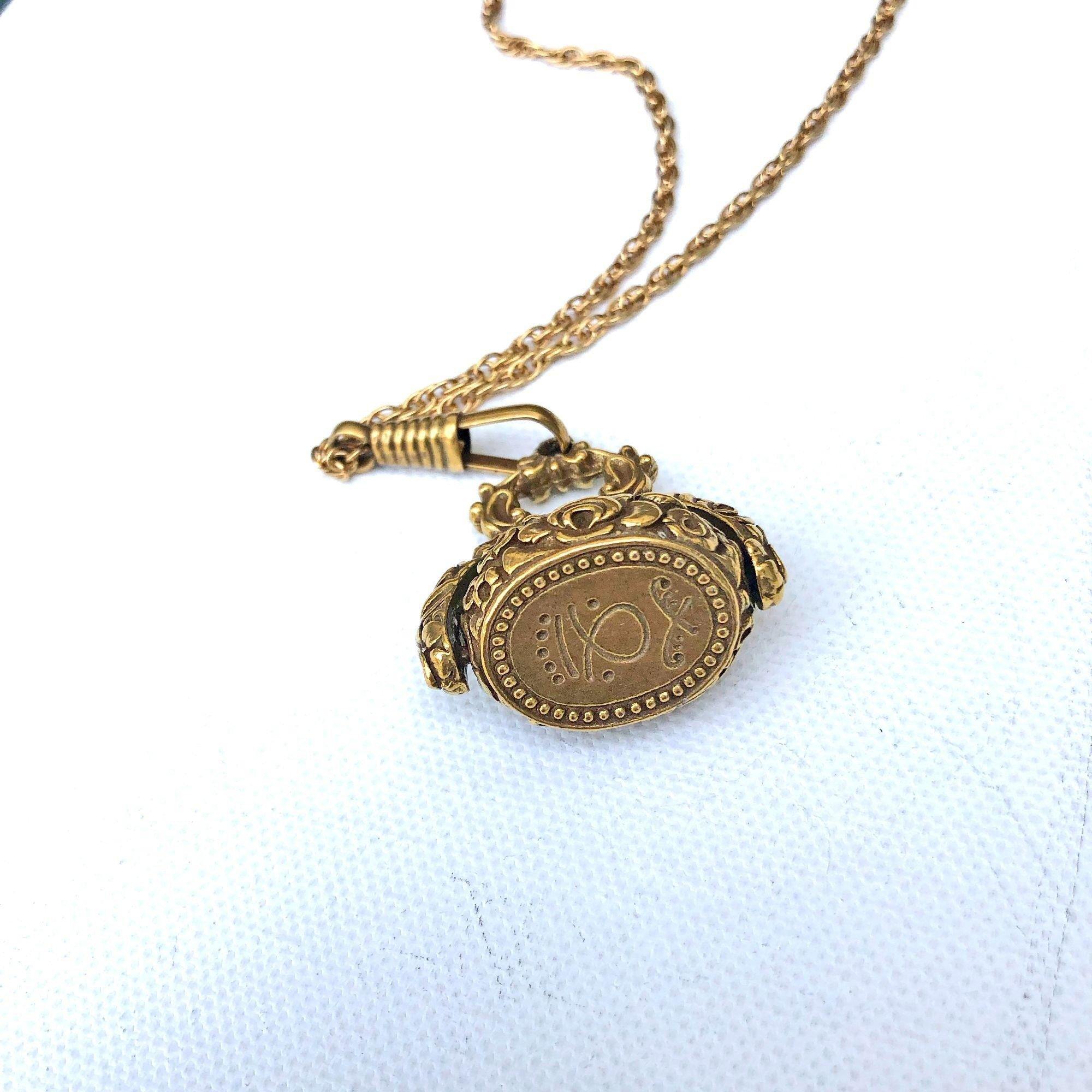 Vintage Goldette Egyptian Revival Turquoise Fob Necklace by Goldette - Vintage Meet Modern Vintage Jewelry - Chicago, Illinois - #oldhollywoodglamour #vintagemeetmodern #designervintage #jewelrybox #antiquejewelry #vintagejewelry