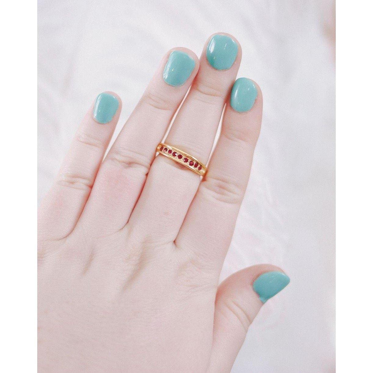 Vintage Roman Ruby Crystal Gold Band Ring by Roman - Vintage Meet Modern Vintage Jewelry - Chicago, Illinois - #oldhollywoodglamour #vintagemeetmodern #designervintage #jewelrybox #antiquejewelry #vintagejewelry