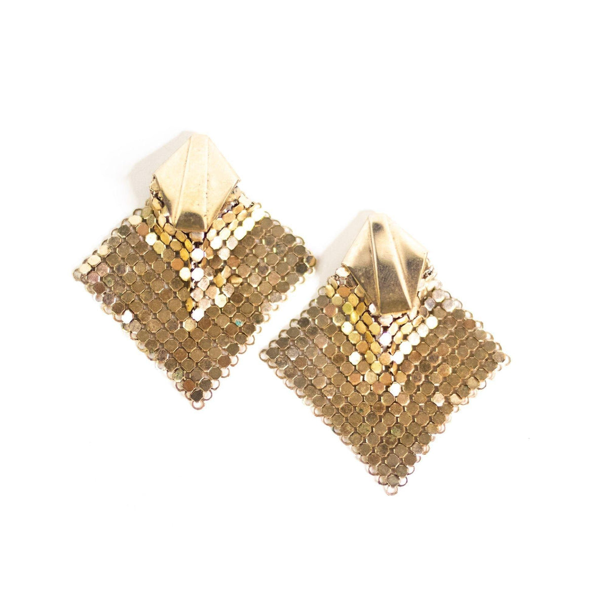 Vintage Gold Chain Mail Mesh Statement Earrings