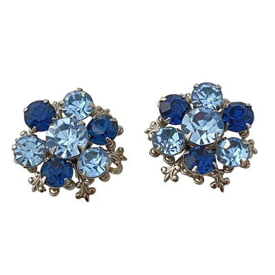 Vintage Light and Dark Blue Rhinestone Statement Earrings by Unsigned Beauty - Vintage Meet Modern Vintage Jewelry - Chicago, Illinois - #oldhollywoodglamour #vintagemeetmodern #designervintage #jewelrybox #antiquejewelry #vintagejewelry