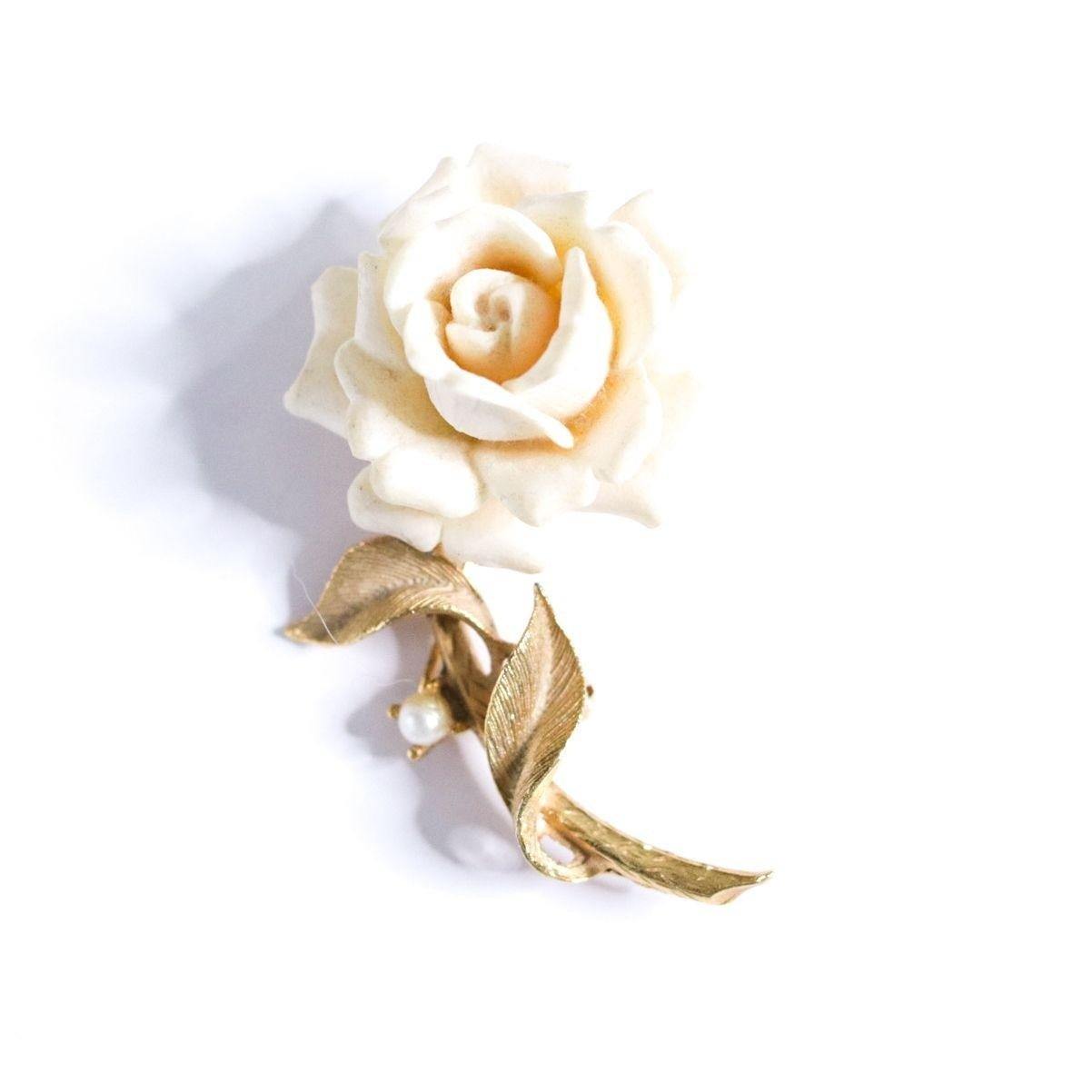 Vintage Judy Lee White Carved Rose Brooch