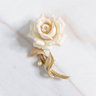 Vintage Judy Lee White Carved Rose Brooch by Judy Lee - Vintage Meet Modern Vintage Jewelry - Chicago, Illinois - #oldhollywoodglamour #vintagemeetmodern #designervintage #jewelrybox #antiquejewelry #vintagejewelry