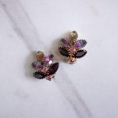Vintage Light and Dark Purple Rhinestone Statement Earrings by Unsigned Beauty - Vintage Meet Modern Vintage Jewelry - Chicago, Illinois - #oldhollywoodglamour #vintagemeetmodern #designervintage #jewelrybox #antiquejewelry #vintagejewelry