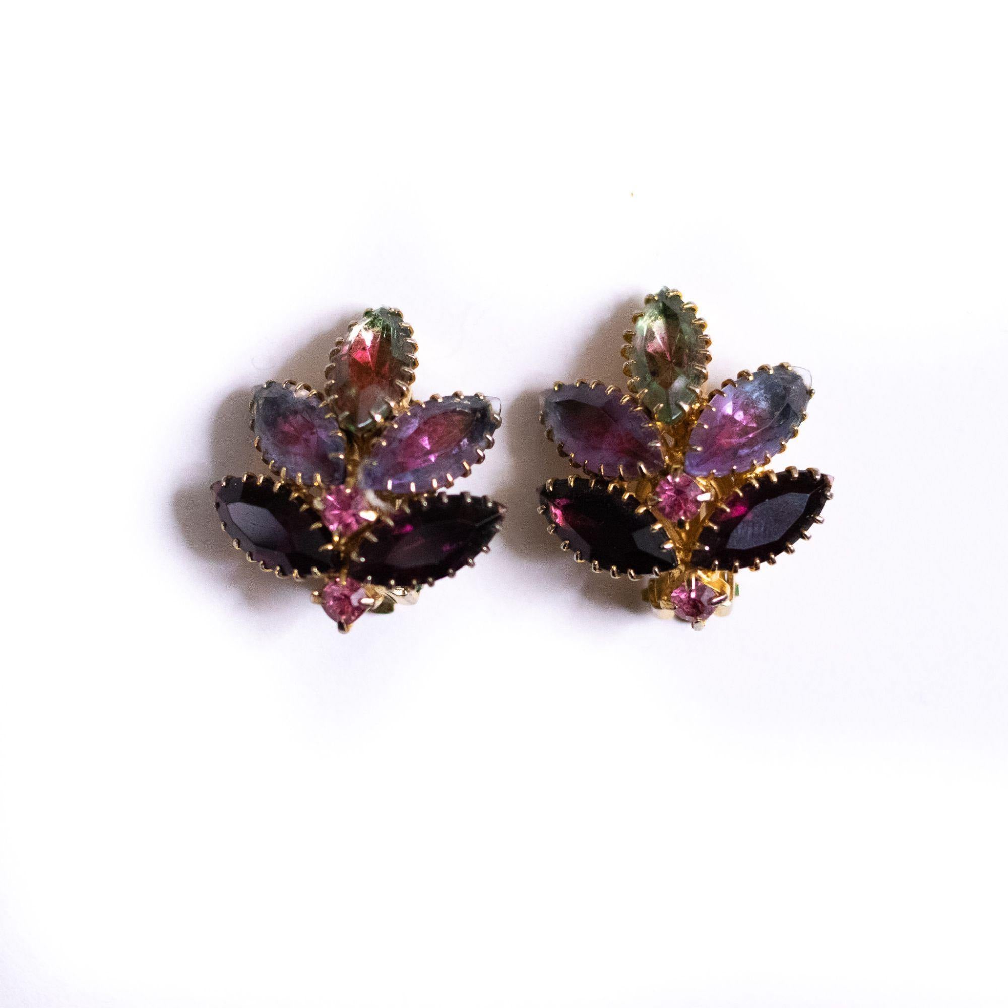 Vintage Light and Dark Purple Rhinestone Statement Earrings by Unsigned Beauty - Vintage Meet Modern Vintage Jewelry - Chicago, Illinois - #oldhollywoodglamour #vintagemeetmodern #designervintage #jewelrybox #antiquejewelry #vintagejewelry