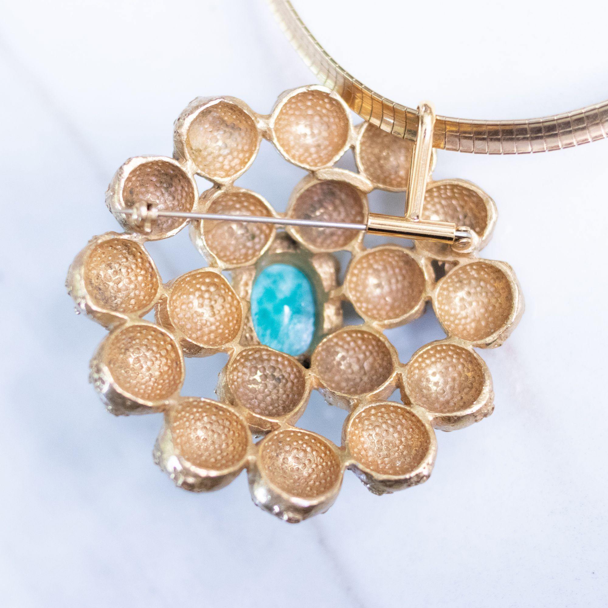 Vintage Richelieu Etruscan Pendant Necklace with Jade Art Glass Cabochon by Richelieu - Vintage Meet Modern Vintage Jewelry - Chicago, Illinois - #oldhollywoodglamour #vintagemeetmodern #designervintage #jewelrybox #antiquejewelry #vintagejewelry