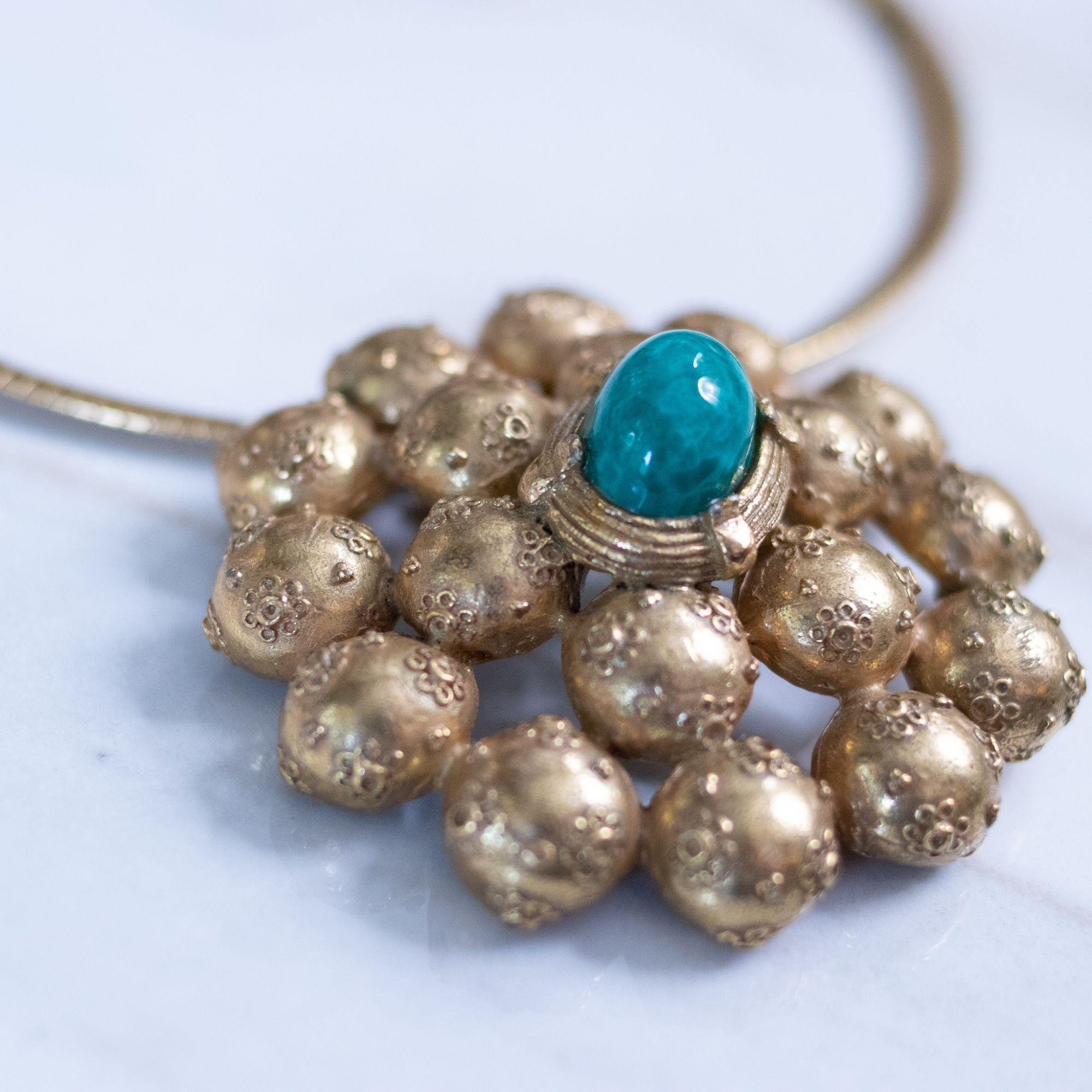 Vintage Richelieu Etruscan Pendant Necklace with Jade Art Glass Cabochon by Richelieu - Vintage Meet Modern Vintage Jewelry - Chicago, Illinois - #oldhollywoodglamour #vintagemeetmodern #designervintage #jewelrybox #antiquejewelry #vintagejewelry