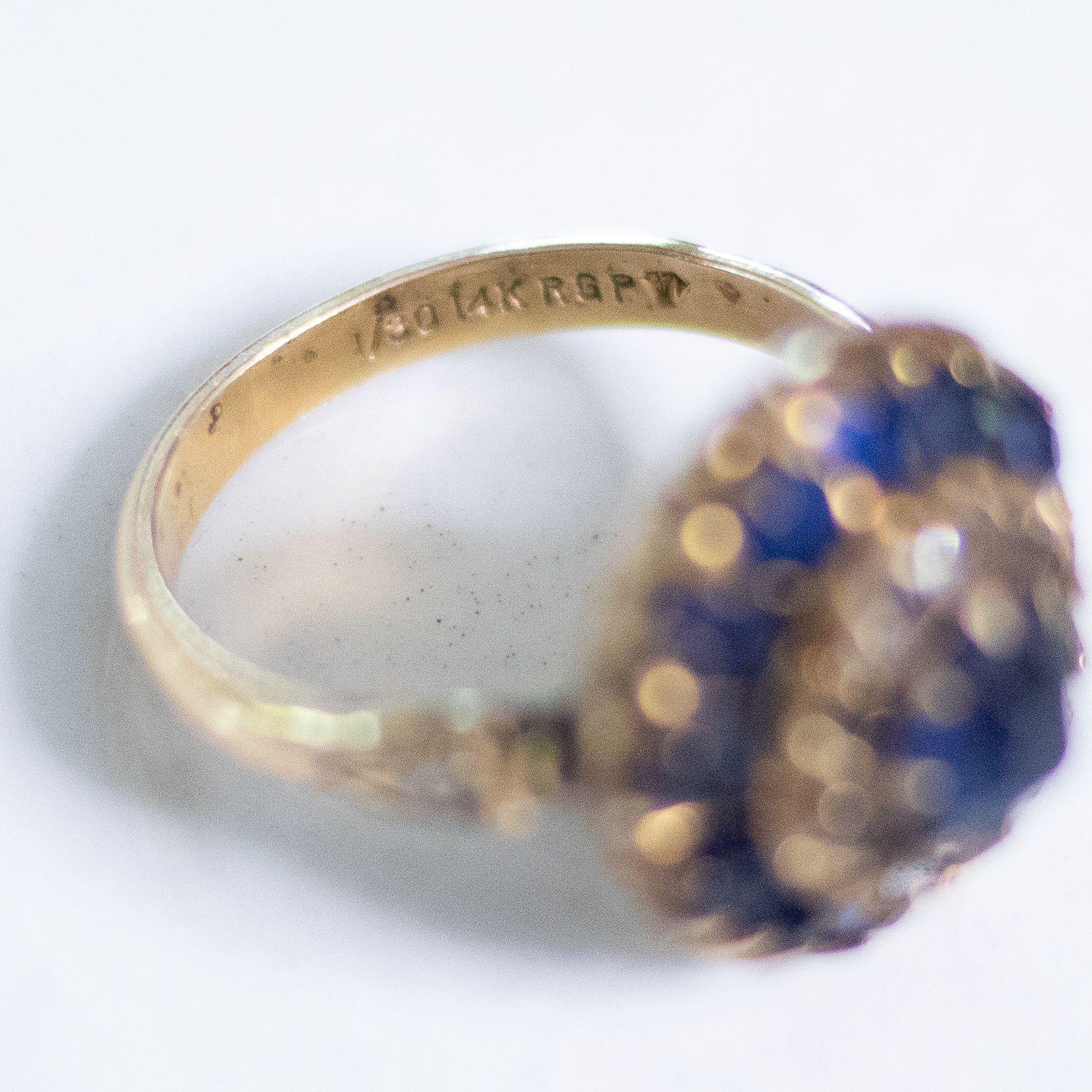 Vintage Gold Filled Sapphire Blue and Crystal Dome Ring by 1/20 12kt Gold Filled - Vintage Meet Modern Vintage Jewelry - Chicago, Illinois - #oldhollywoodglamour #vintagemeetmodern #designervintage #jewelrybox #antiquejewelry #vintagejewelry