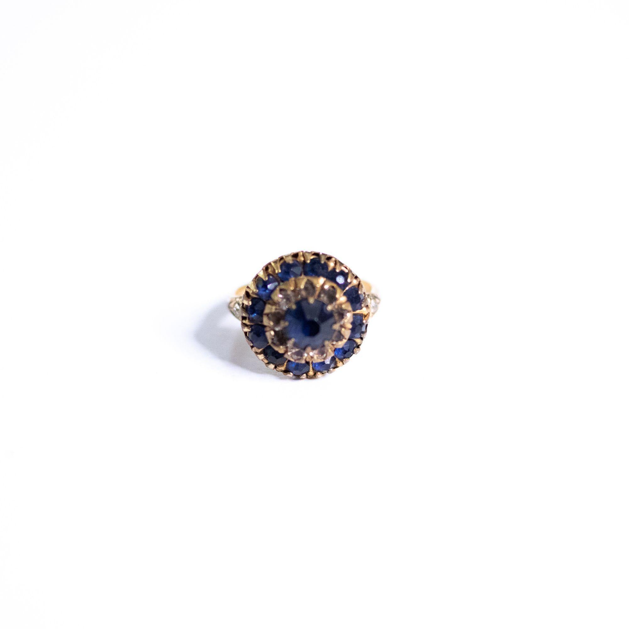 Vintage Gold Filled Sapphire Blue and Crystal Dome Ring by 1/20 12kt Gold Filled - Vintage Meet Modern Vintage Jewelry - Chicago, Illinois - #oldhollywoodglamour #vintagemeetmodern #designervintage #jewelrybox #antiquejewelry #vintagejewelry