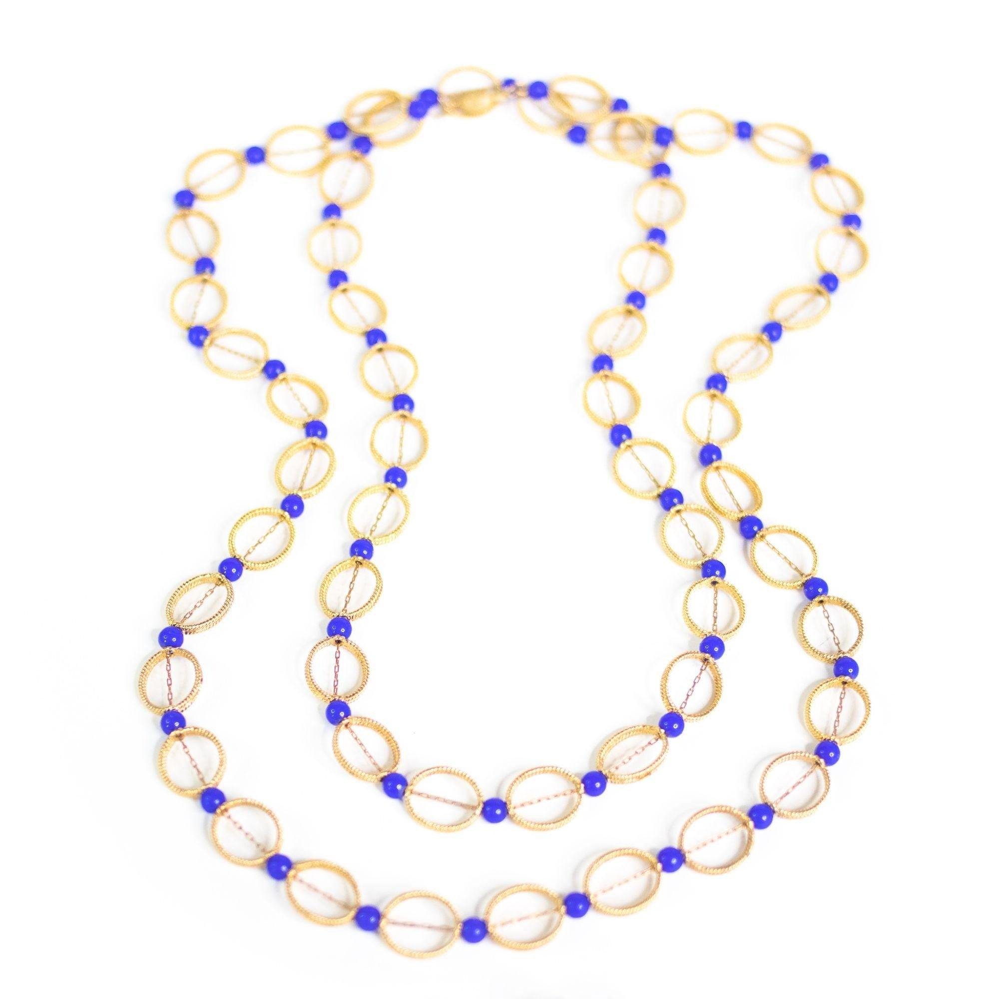 Vintage Lapis Glass and Gold Bead Necklace by Unsigned Beauty - Vintage Meet Modern Vintage Jewelry - Chicago, Illinois - #oldhollywoodglamour #vintagemeetmodern #designervintage #jewelrybox #antiquejewelry #vintagejewelry
