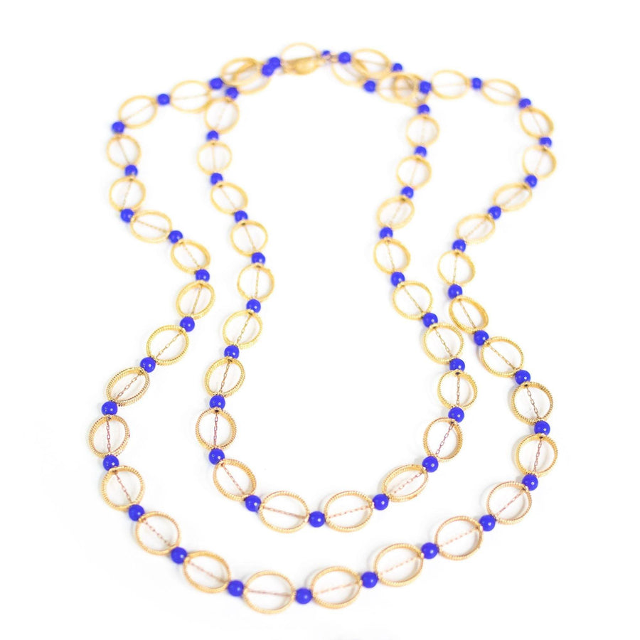 Vintage Lapis Glass and Gold Bead Necklace by Unsigned Beauty - Vintage Meet Modern Vintage Jewelry - Chicago, Illinois - #oldhollywoodglamour #vintagemeetmodern #designervintage #jewelrybox #antiquejewelry #vintagejewelry