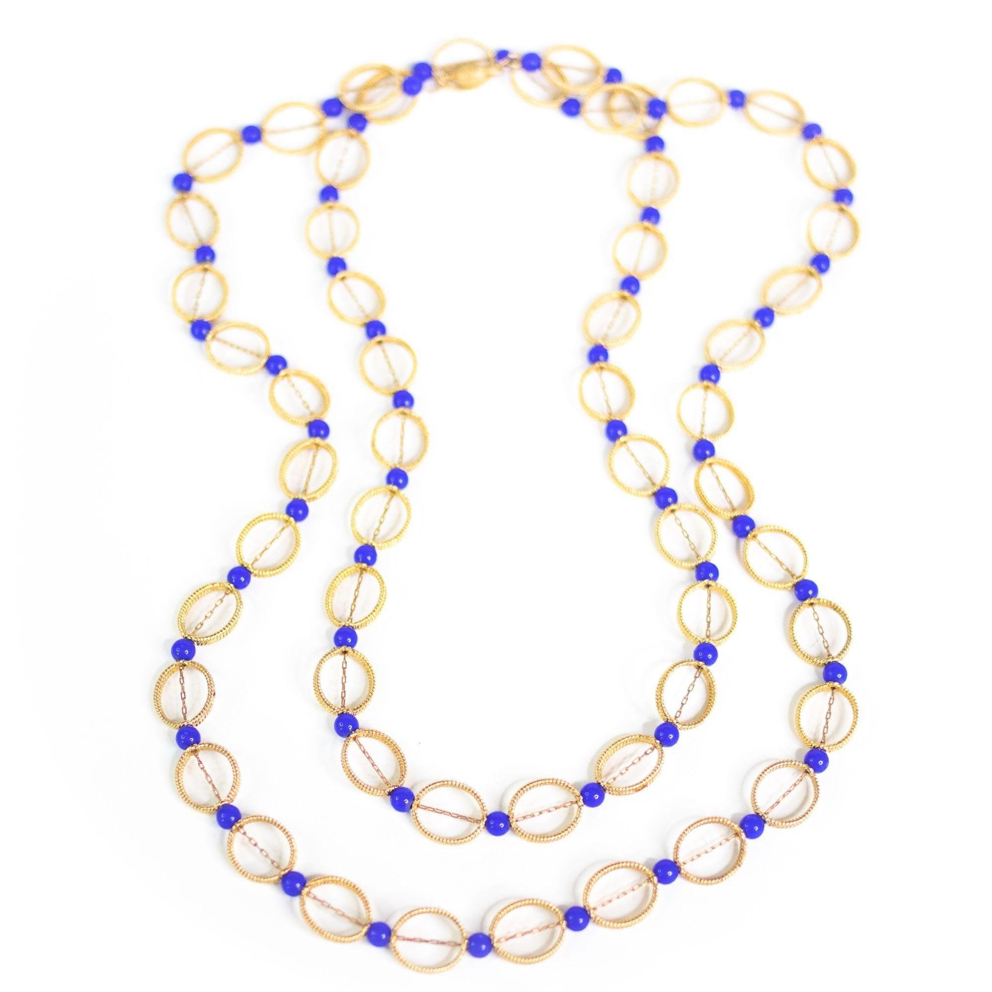 Vintage Lapis Glass and Gold Bead Necklace by Unsigned Beauty - Vintage Meet Modern Vintage Jewelry - Chicago, Illinois - #oldhollywoodglamour #vintagemeetmodern #designervintage #jewelrybox #antiquejewelry #vintagejewelry