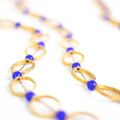 Vintage Lapis Glass and Gold Bead Necklace by Unsigned Beauty - Vintage Meet Modern Vintage Jewelry - Chicago, Illinois - #oldhollywoodglamour #vintagemeetmodern #designervintage #jewelrybox #antiquejewelry #vintagejewelry
