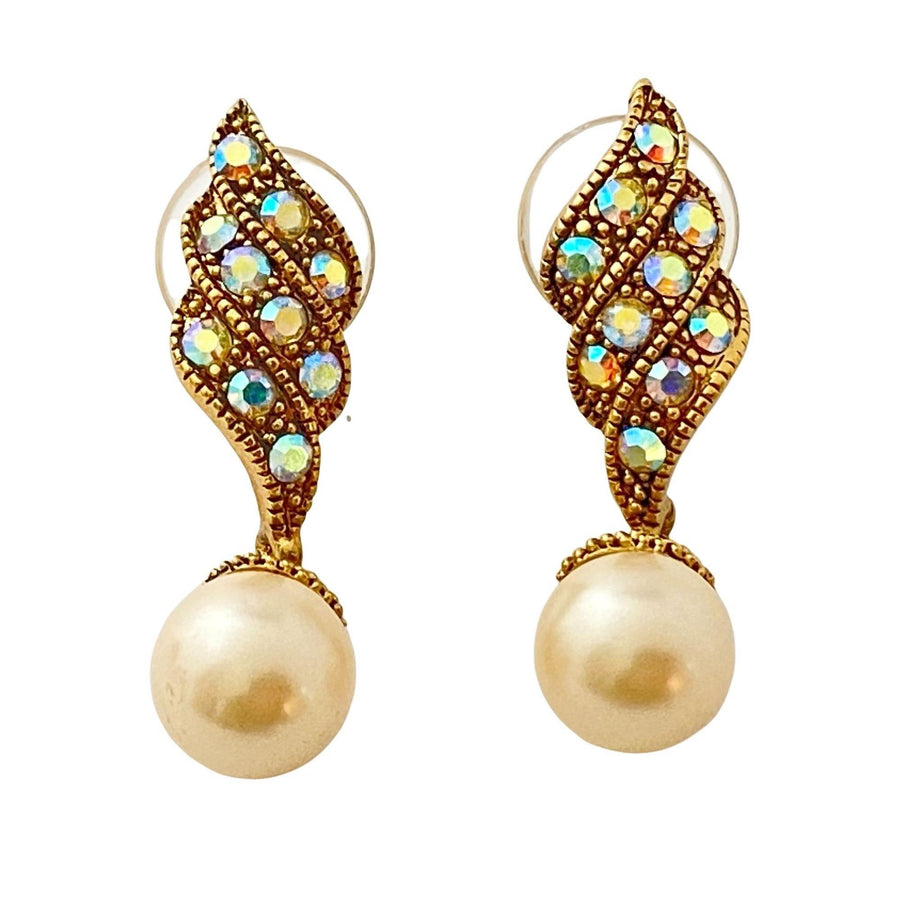 Vintage Aurora Borealis and Faux Pearl Earrings by Unsigned Beauty - Vintage Meet Modern Vintage Jewelry - Chicago, Illinois - #oldhollywoodglamour #vintagemeetmodern #designervintage #jewelrybox #antiquejewelry #vintagejewelry