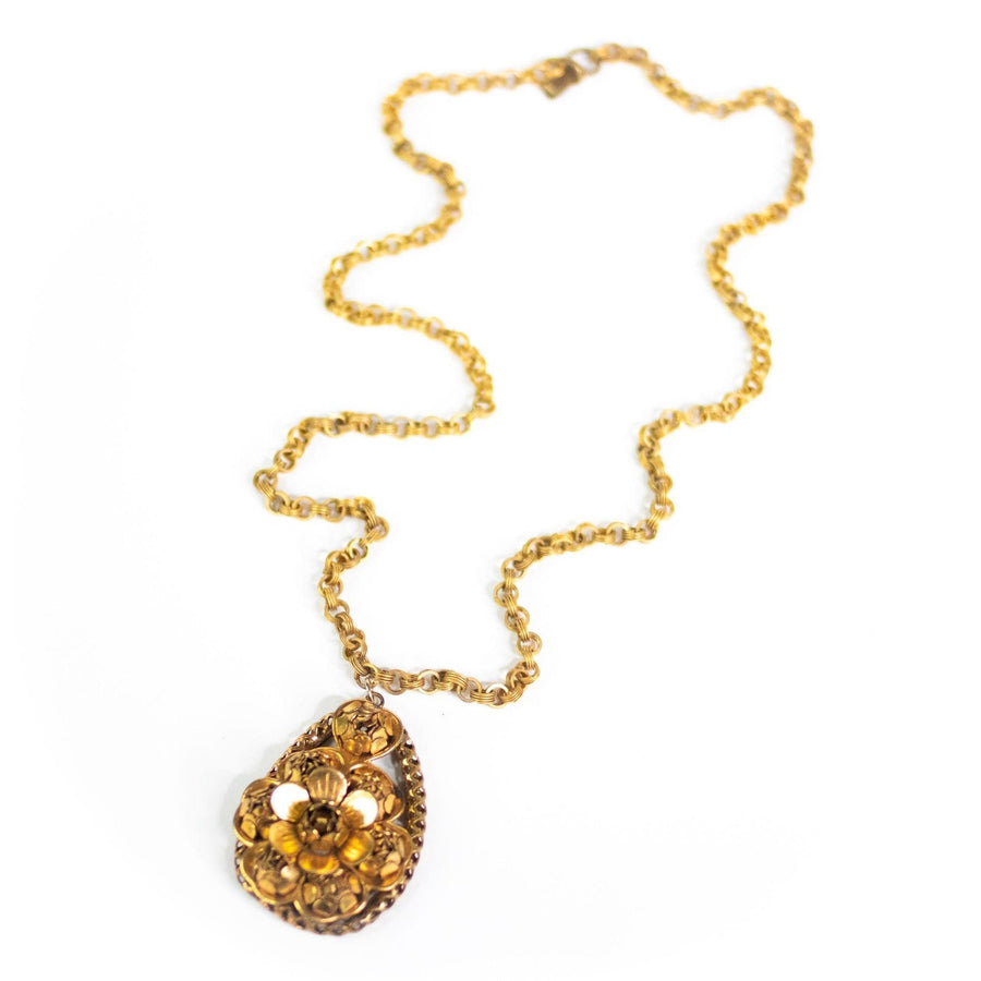 Vintage Czech Floral Gilt Pendant Necklace by Czech - Vintage Meet Modern Vintage Jewelry - Chicago, Illinois - #oldhollywoodglamour #vintagemeetmodern #designervintage #jewelrybox #antiquejewelry #vintagejewelry