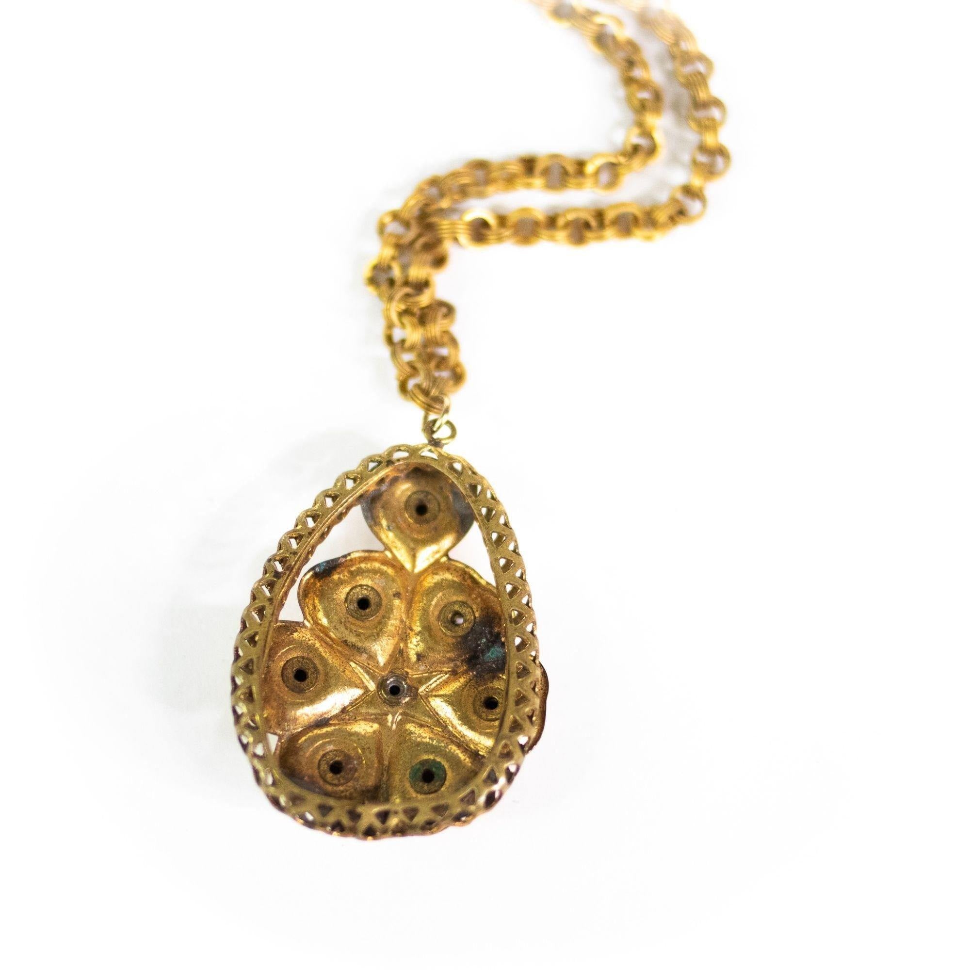 Vintage Czech Floral Gilt Pendant Necklace by Czech - Vintage Meet Modern Vintage Jewelry - Chicago, Illinois - #oldhollywoodglamour #vintagemeetmodern #designervintage #jewelrybox #antiquejewelry #vintagejewelry