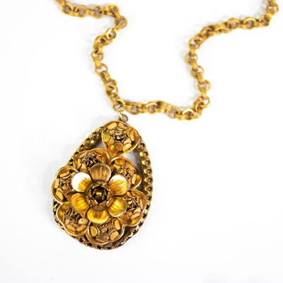 Vintage Czech Floral Gilt Pendant Necklace by Czech - Vintage Meet Modern Vintage Jewelry - Chicago, Illinois - #oldhollywoodglamour #vintagemeetmodern #designervintage #jewelrybox #antiquejewelry #vintagejewelry