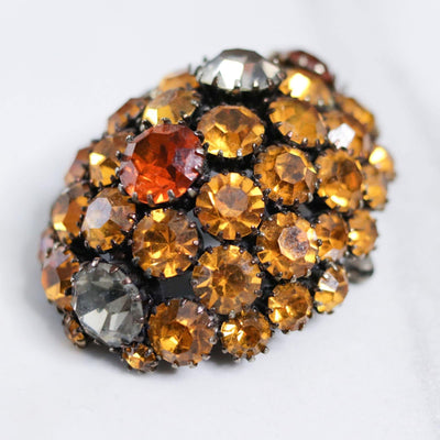 Vintage Weiss Amber and Smokey Crystal Domed Brooch by Weiss - Vintage Meet Modern Vintage Jewelry - Chicago, Illinois - #oldhollywoodglamour #vintagemeetmodern #designervintage #jewelrybox #antiquejewelry #vintagejewelry