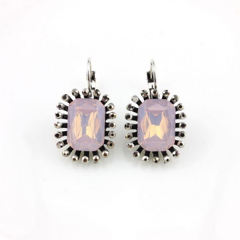 Pink Opaline and Marcasite Crystal Drop Earrings