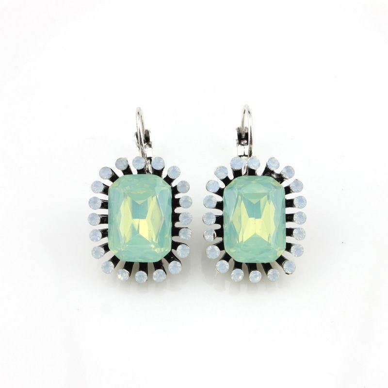 Mint and Opaline Crystal Rhinestone Drop Earrings by Vintage Meet Modern - Vintage Meet Modern Vintage Jewelry - Chicago, Illinois - #oldhollywoodglamour #vintagemeetmodern #designervintage #jewelrybox #antiquejewelry #vintagejewelry