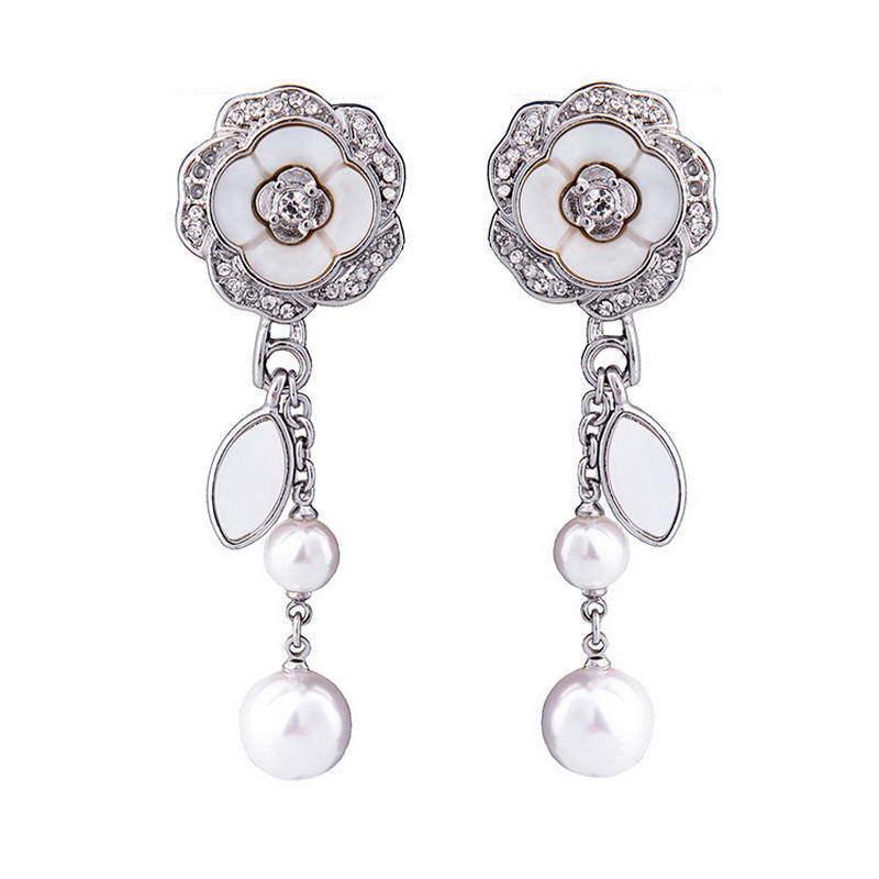 Camellia Mother of Pearl Drop Drop Earrings by Vintage Meet Modern - Vintage Meet Modern Vintage Jewelry - Chicago, Illinois - #oldhollywoodglamour #vintagemeetmodern #designervintage #jewelrybox #antiquejewelry #vintagejewelry