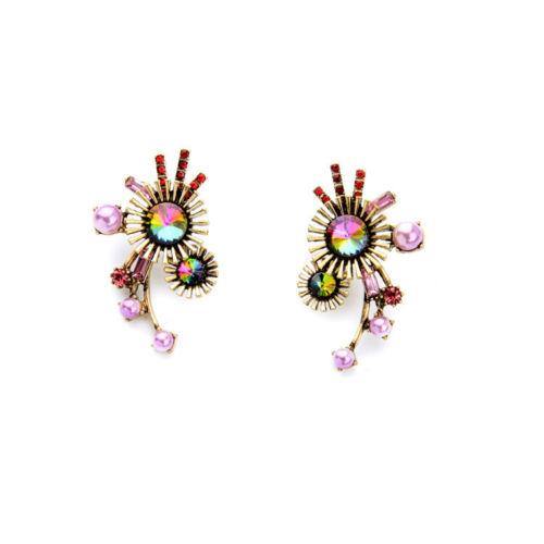 Rainbow Rhinestones and Pink Pearls Fireworks Earrings by Vintage Meet Modern - Vintage Meet Modern Vintage Jewelry - Chicago, Illinois - #oldhollywoodglamour #vintagemeetmodern #designervintage #jewelrybox #antiquejewelry #vintagejewelry