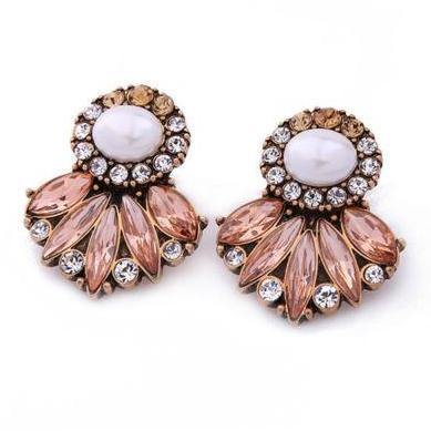 Morganite Topaz Crystal and Pearl Fan Earrings