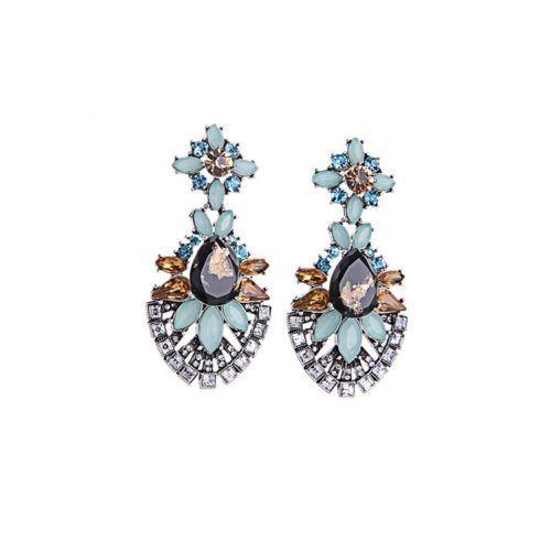 Samantha Silver Champagne Crystal and Black Drop Statement Earrings