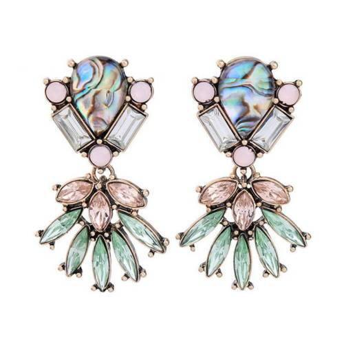 Mint and Rose Drop Crystal Fan Earrings
