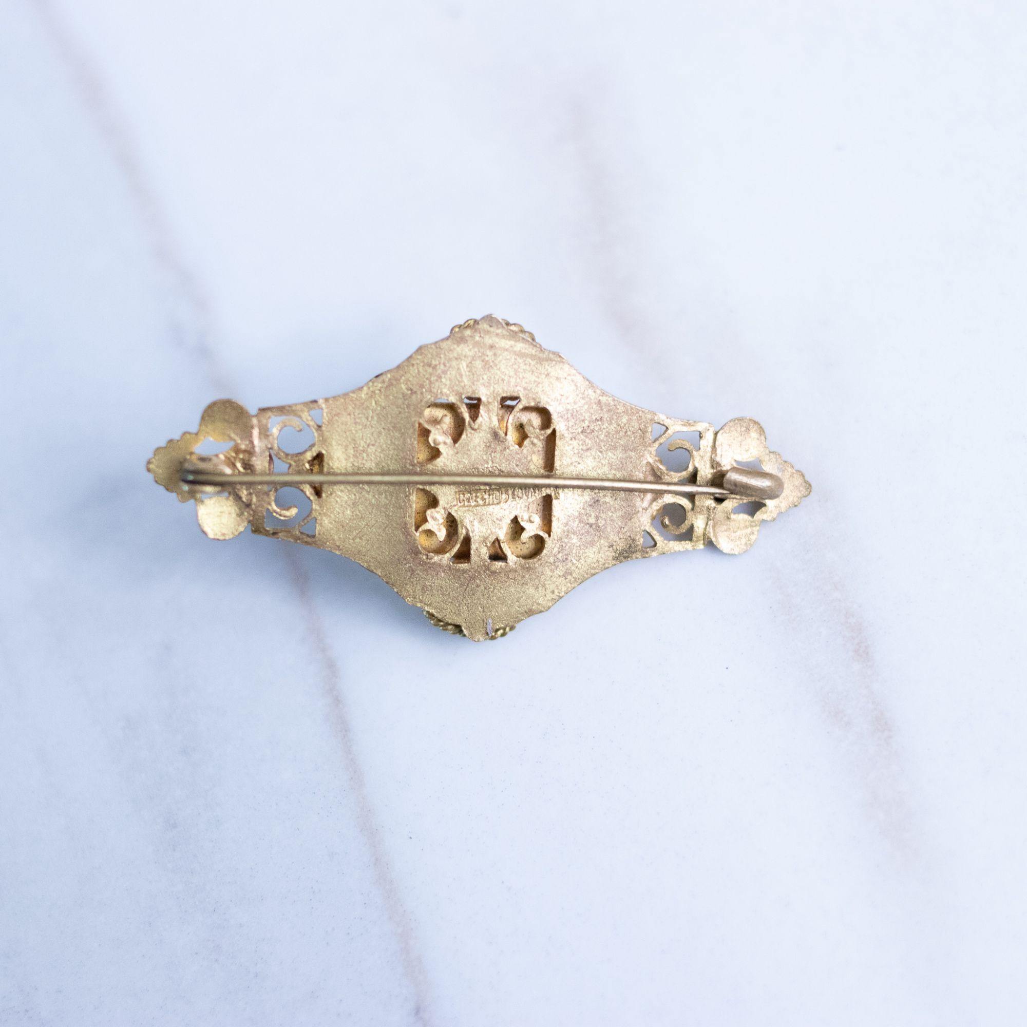 Vintage Czech Bar Brooch with Citrine Rhinestones and Yellow Glass Sugar Loaf Crystal by Czech - Vintage Meet Modern Vintage Jewelry - Chicago, Illinois - #oldhollywoodglamour #vintagemeetmodern #designervintage #jewelrybox #antiquejewelry #vintagejewelry