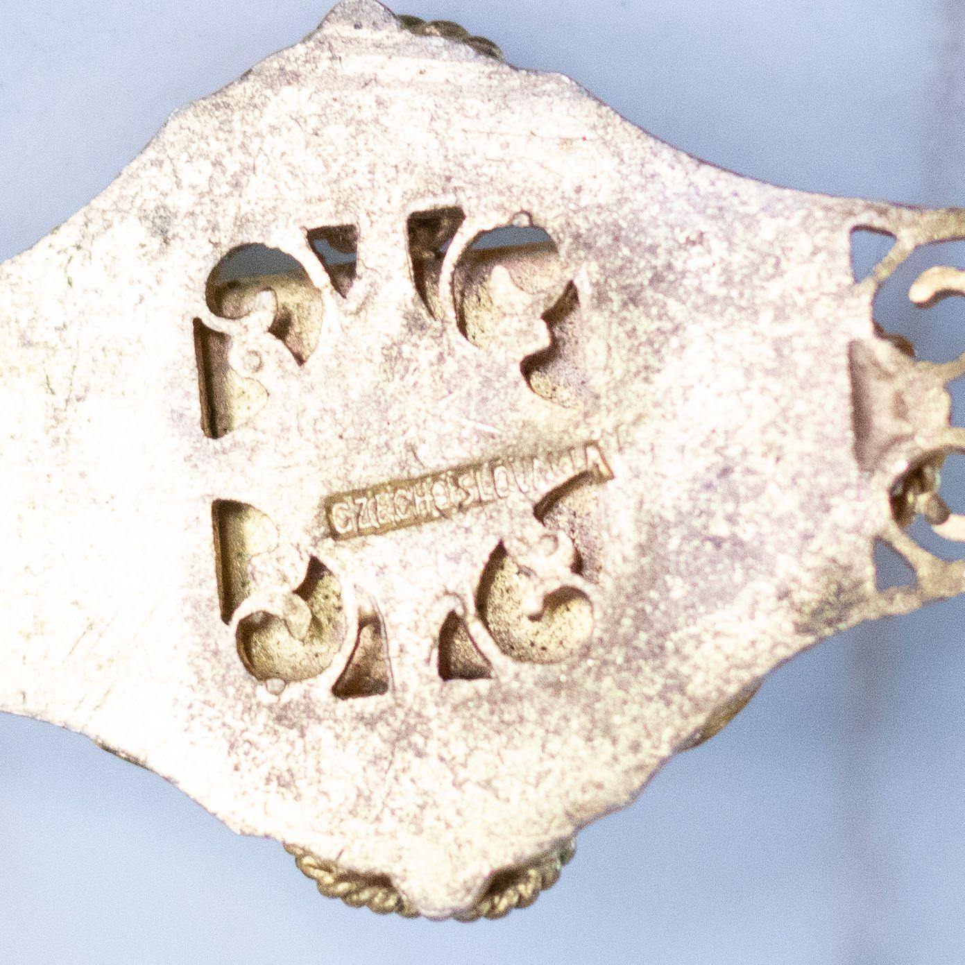 Vintage Czech Bar Brooch with Citrine Rhinestones and Yellow Glass Sugar Loaf Crystal by Czech - Vintage Meet Modern Vintage Jewelry - Chicago, Illinois - #oldhollywoodglamour #vintagemeetmodern #designervintage #jewelrybox #antiquejewelry #vintagejewelry