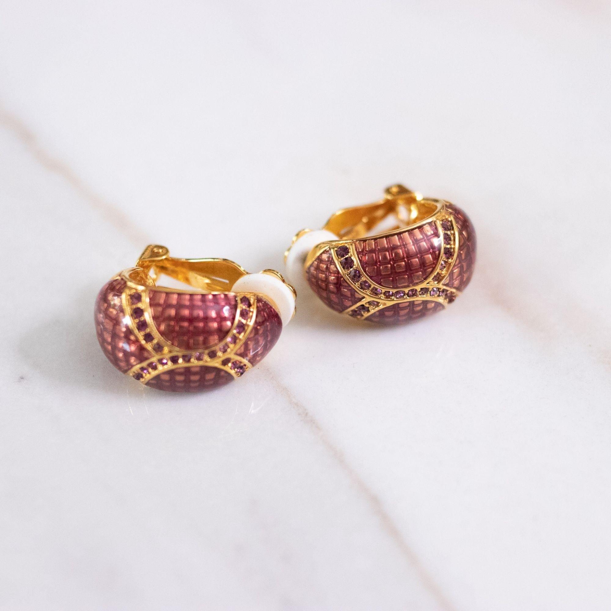 Vintage Joan Rivers Cranberry Enamel and Amethyst Crystal Earrings by Joan Rivers - Vintage Meet Modern Vintage Jewelry - Chicago, Illinois - #oldhollywoodglamour #vintagemeetmodern #designervintage #jewelrybox #antiquejewelry #vintagejewelry