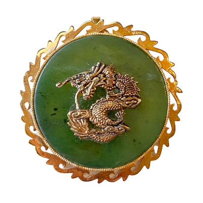 Vintage Jade with Gold Dragon Brooch Pendant by Unsigned Beauty - Vintage Meet Modern Vintage Jewelry - Chicago, Illinois - #oldhollywoodglamour #vintagemeetmodern #designervintage #jewelrybox #antiquejewelry #vintagejewelry