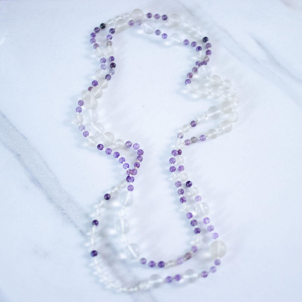 Vintage Art Deco Czech Frosted Bead and Faceted Purple Long Beaded Necklace