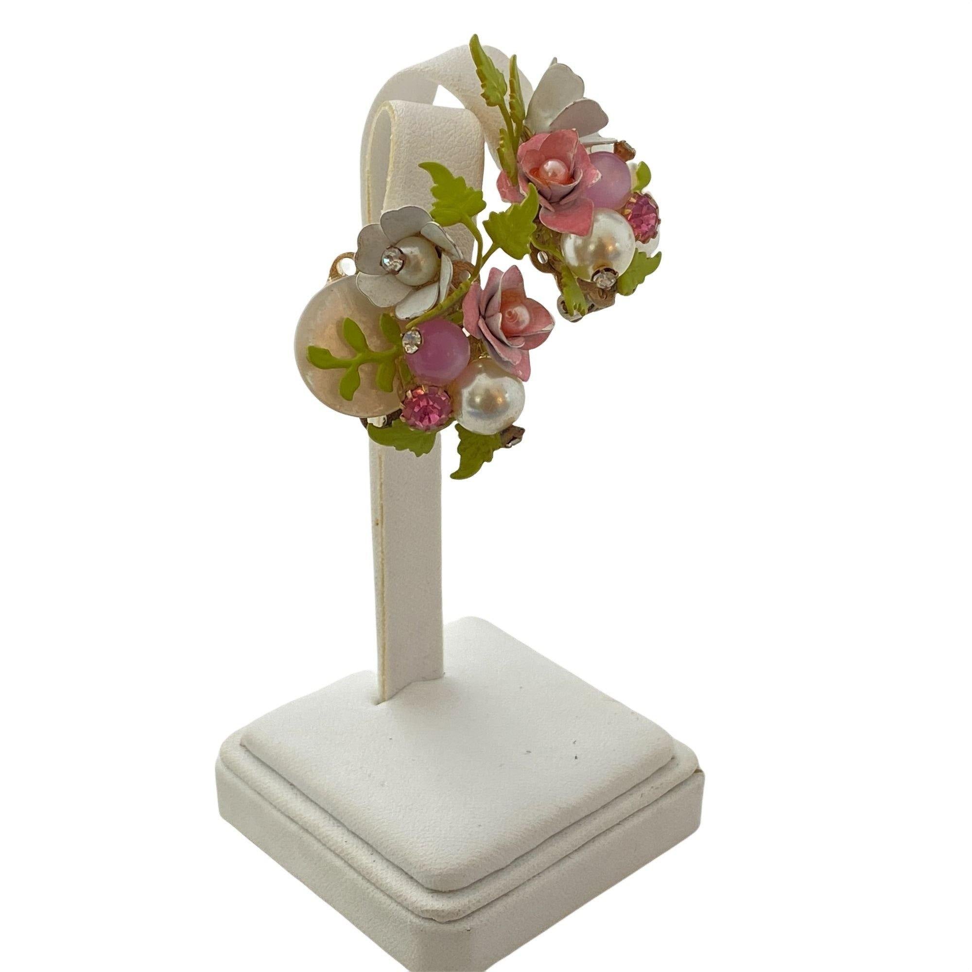 Vintage Star Pink Flower and Rhinestone Statement Earrings by STAR - Vintage Meet Modern Vintage Jewelry - Chicago, Illinois - #oldhollywoodglamour #vintagemeetmodern #designervintage #jewelrybox #antiquejewelry #vintagejewelry