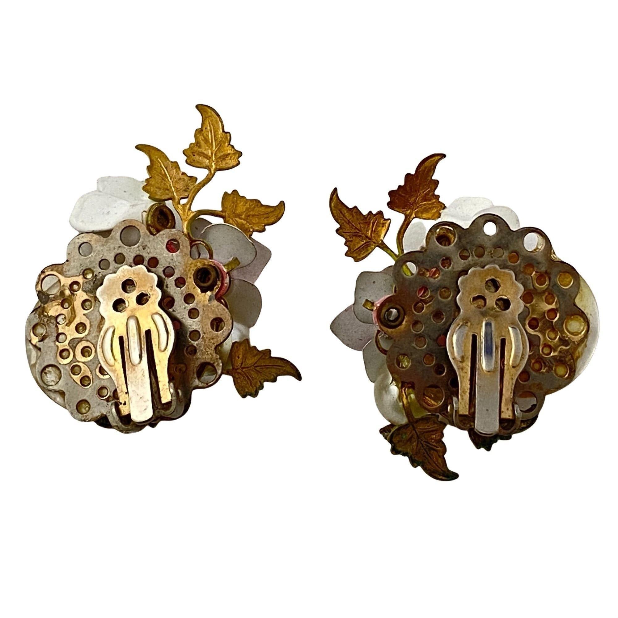 Vintage Star Pink Flower and Rhinestone Statement Earrings by STAR - Vintage Meet Modern Vintage Jewelry - Chicago, Illinois - #oldhollywoodglamour #vintagemeetmodern #designervintage #jewelrybox #antiquejewelry #vintagejewelry